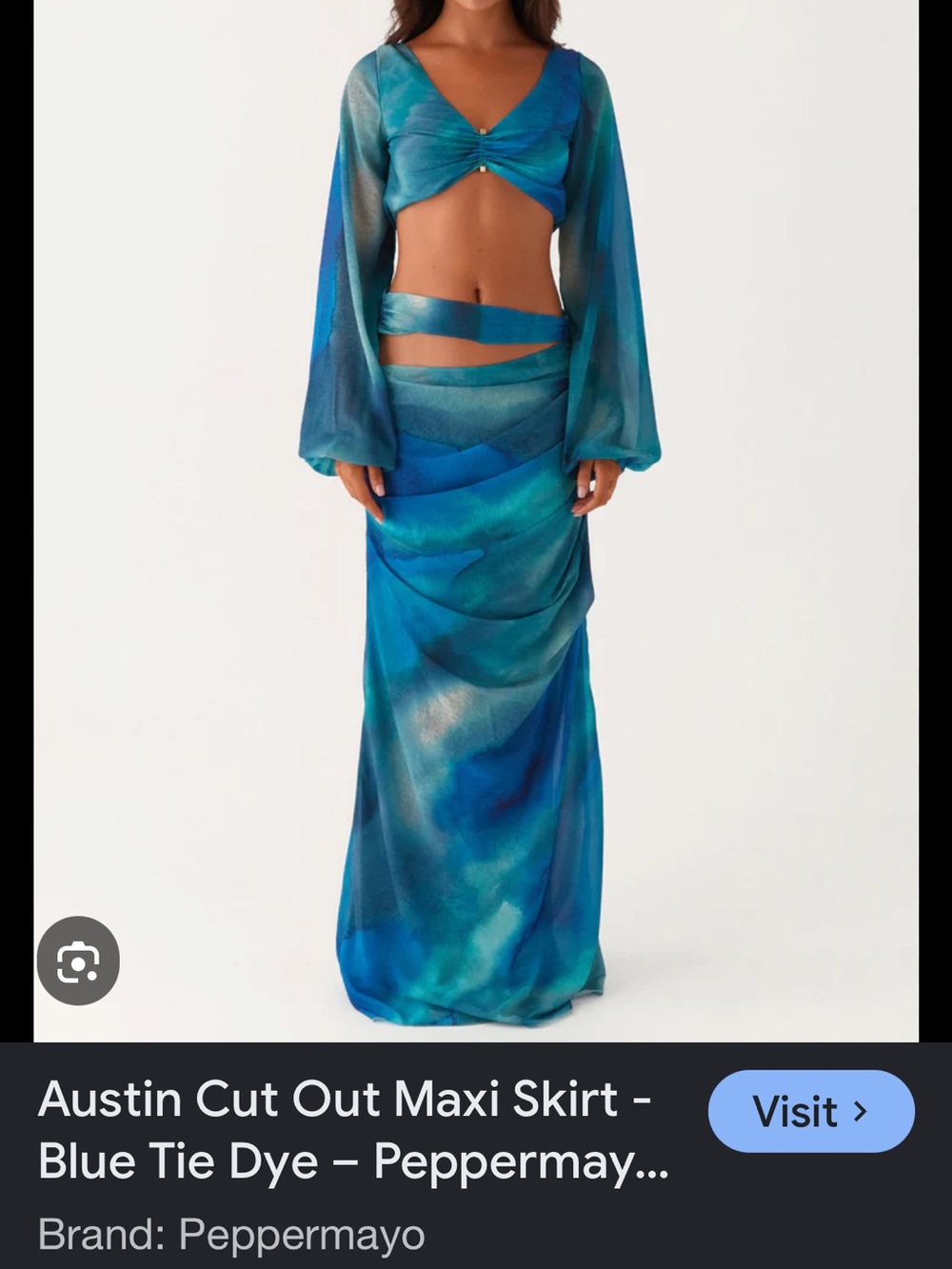Peppermayo Turquoise-Blue Tie-Dye Cutout Maxi Skirt